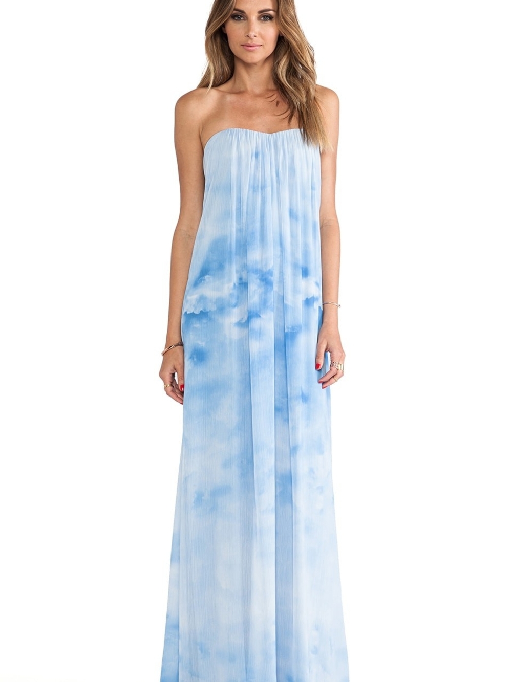 Alice + Olivia Silk Strapless Light Blue Cloud-Print Maxi Dress